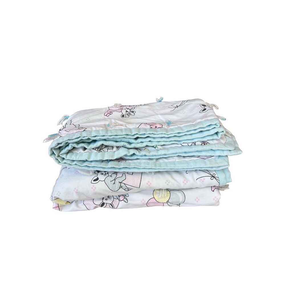 VTG ABC Alphabet Animals Nursery Blanket Pastel Blue Hand Tied Quilt 40x52 Cozy